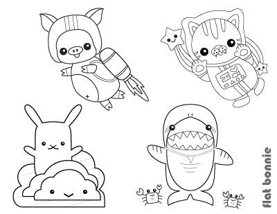 Free Coloring Pages - Kawaii Flat Bonnie Characters