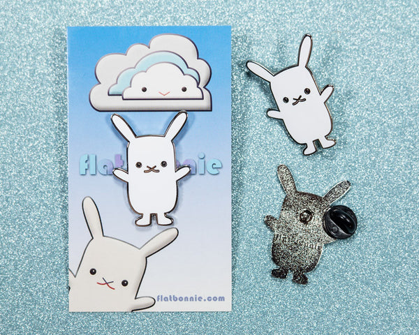 Flat Bonnie bunny enamel pin - Cute rabbit jewelry jacket pin - Cloisonné lapel pin - Enamel Lapel Pin - Flat Bonnie - 1