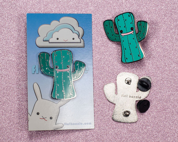 Kawaii Cactus enamel pin - Cute hard enamel pin - Cloisonné lapel pin - Enamel Lapel Pin - Flat Bonnie - 2