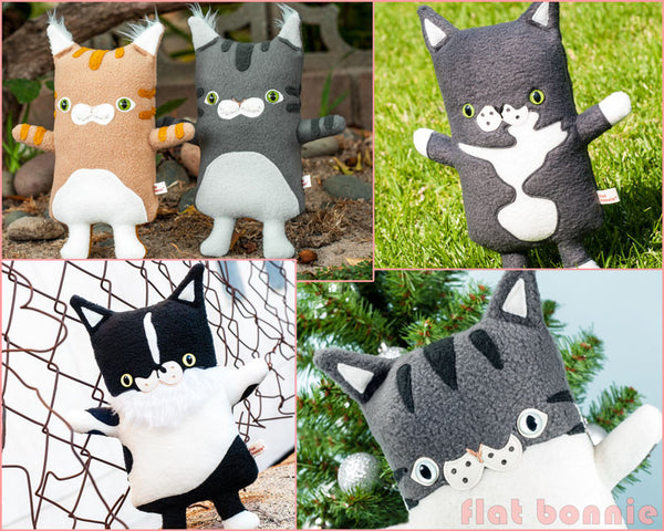 Custom Cat stuffed animal - Plush clone of your kitty - Multi-Color - Plush Stuffed Animal - Flat Bonnie - 3