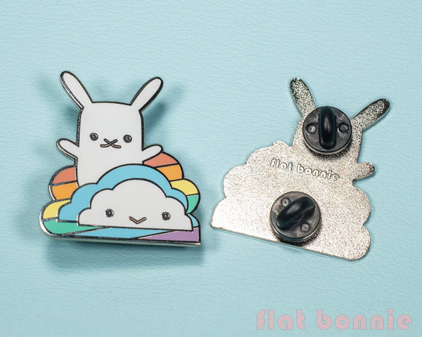 Rainbow Cloud with Bunny enamel pin - Kawaii enamel pins - Cloisonné lapel pin - Enamel Lapel Pin - Flat Bonnie - 4