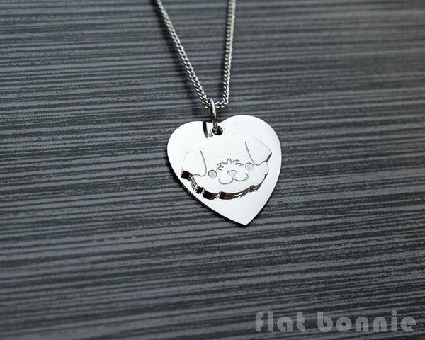 Cute animal charm necklace with metal heart - Kawaii jewelry - Bunny, Dog, Cat, Guinea Pig - 3