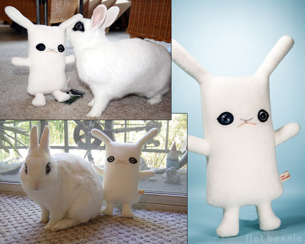 Hotot bunny plush - Handmade rabbit stuffed animal - Blanc de Hotot - Plush Stuffed Animal - Flat Bonnie - 2