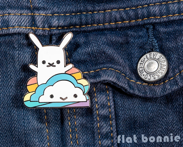 Rainbow Cloud with Bunny enamel pin - Kawaii enamel pins - Cloisonné lapel pin - Enamel Lapel Pin - Flat Bonnie - 2
