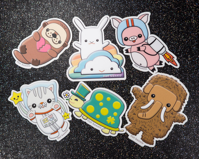 Kawaii animal stickers #2 - 6 Flat Bonnie characters - Weatherproof vinyl decals -1