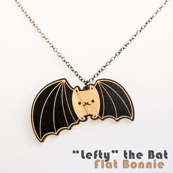 Bunny x Bat and Lefty the Bat wood necklace - Jewelry - Flat Bonnie - 2