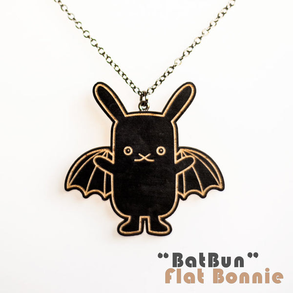 Bunny x Bat and Lefty the Bat wood necklace - Jewelry - Flat Bonnie - 3