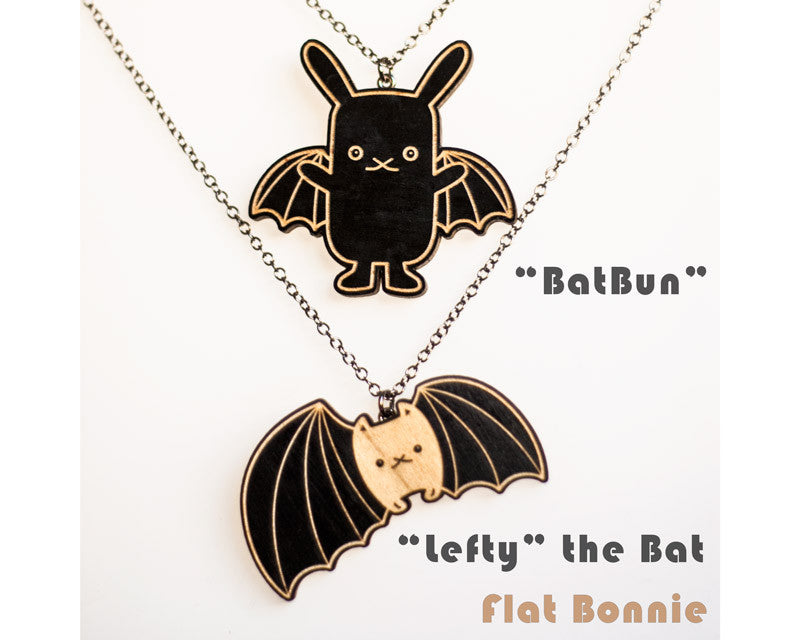 Bunny x Bat and Lefty the Bat wood necklace - Jewelry - Flat Bonnie - 1
