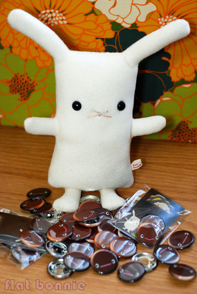 Cute Bunny Poop Pins - Oopsie & Poopsie - 2 Button Set (1.25" pin) - Button - Flat Bonnie - 3