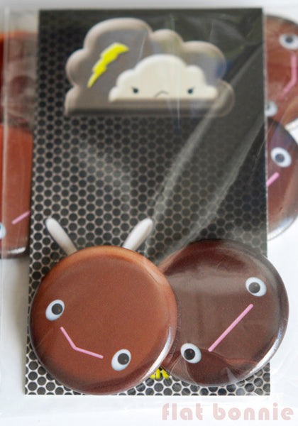 Cute Bunny Poop Pins - Oopsie & Poopsie - 2 Button Set (1.25" pin) - Button - Flat Bonnie - 2