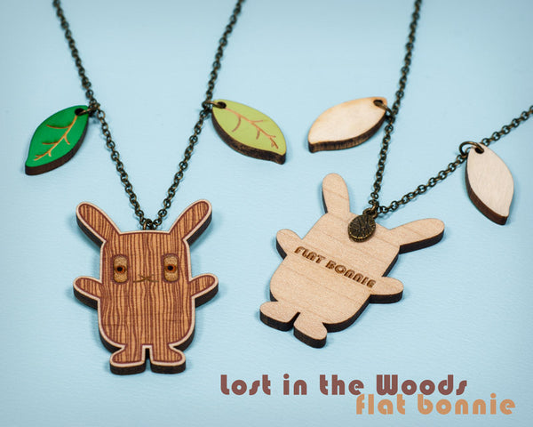 Bunny necklace - Lost in the Woods - cute wood charm jewelry - Jewelry - Flat Bonnie - 2