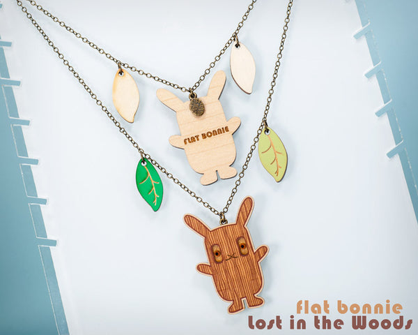 Bunny necklace - Lost in the Woods - cute wood charm jewelry - Jewelry - Flat Bonnie - 1