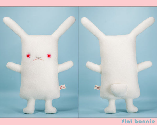 White Rabbit plush - Handmade stuffed animal toy - REW - Red Eye White - Plush Stuffed Animal - Flat Bonnie - 2