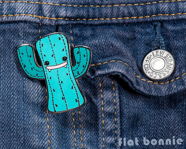 Kawaii Cactus enamel pin - Cute hard enamel pin - Cloisonné lapel pin - Enamel Lapel Pin - Flat Bonnie - 3