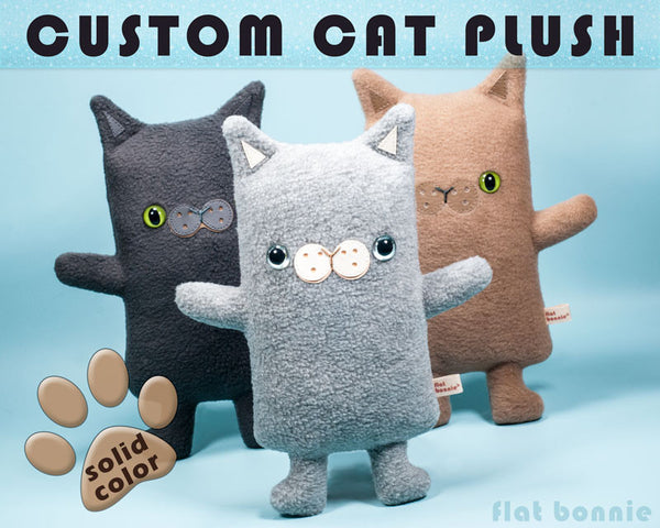 Custom Cat stuffed animal - Plush clone of your kitty - Single-Color - Plush Stuffed Animal - Flat Bonnie - 1