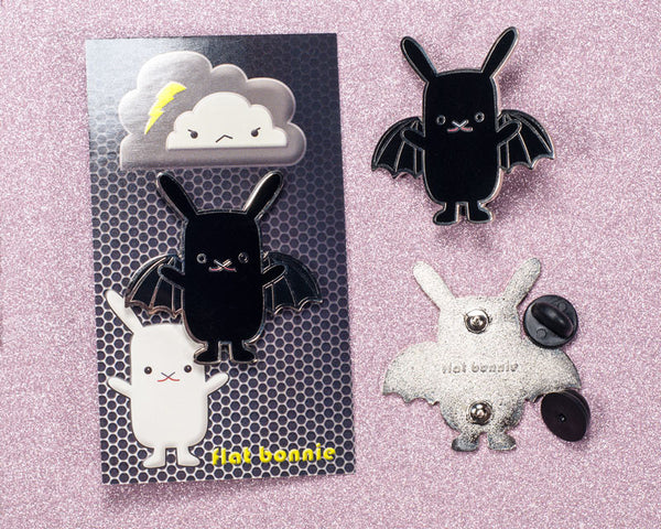 BatBun Bat x Bunny enamel pin - Kawaii enamel pins - Cloisonné lapel pin - Enamel Lapel Pin - Flat Bonnie - 2
