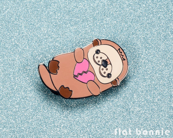 Flat Bonnie cute refrigerator - locker magnet - Otter with Broken Heart
