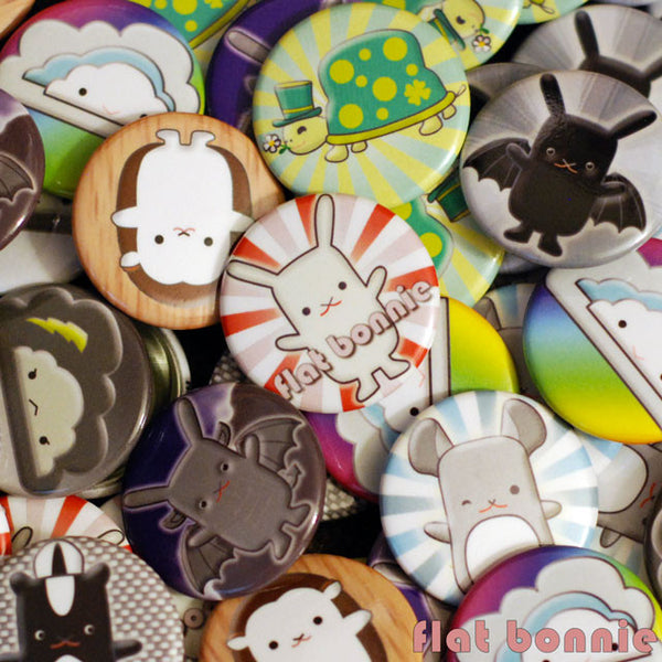 Kawaii Buttons - 1.25" - Over 20 designs - pins - badges - Button - Flat Bonnie - 3
