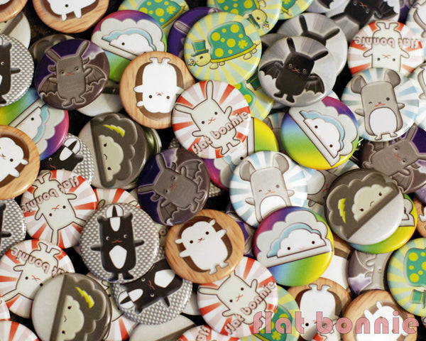 Kawaii Buttons - 1.25" - Over 20 designs - pins - badges - Button - Flat Bonnie - 2