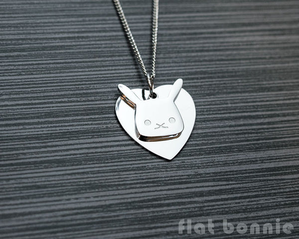 Cute animal charm necklace with metal heart - Kawaii jewelry - Bunny, Dog, Cat, Guinea Pig - 2