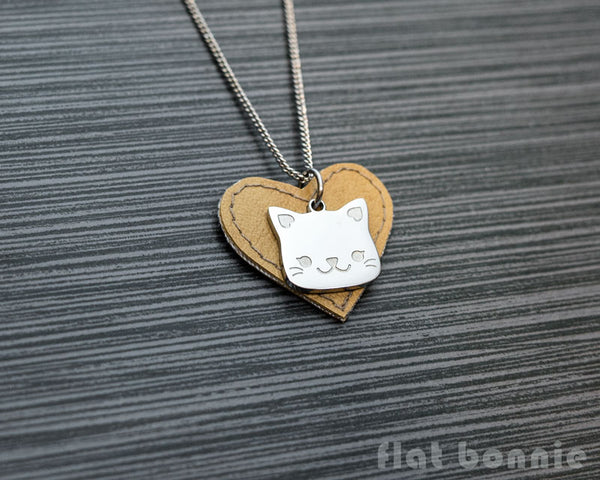 Cute animal charm necklace with vinyl heart - Kawaii jewelry - Bunny, Dog, Cat, Guinea Pig - 6