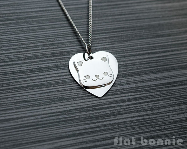 Cute animal charm necklace with metal heart - Kawaii jewelry - Bunny, Dog, Cat, Guinea Pig - 4