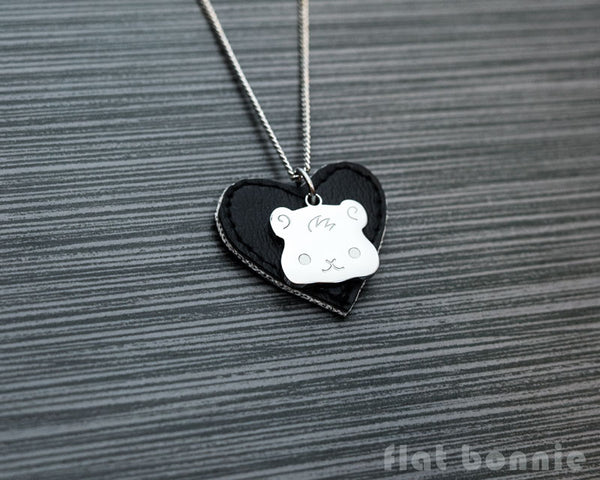 Cute animal charm necklace with vinyl heart - Kawaii jewelry - Bunny, Dog, Cat, Guinea Pig - 4