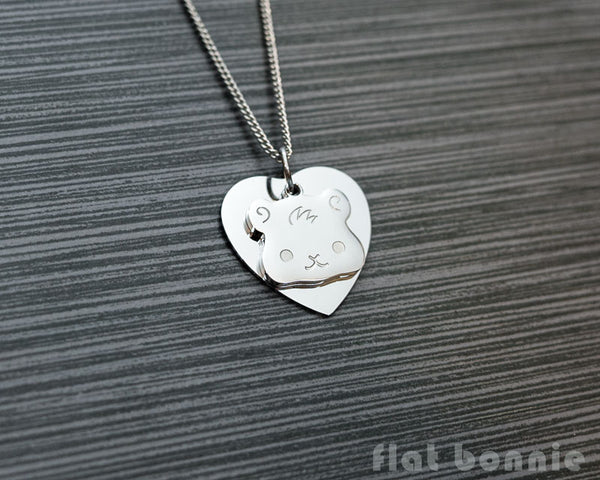 Cute animal charm necklace with metal heart - Kawaii jewelry - Bunny, Dog, Cat, Guinea Pig - 6