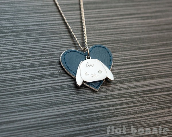 Cute animal charm necklace with vinyl heart - Kawaii jewelry - Bunny, Dog, Cat, Guinea Pig - 3