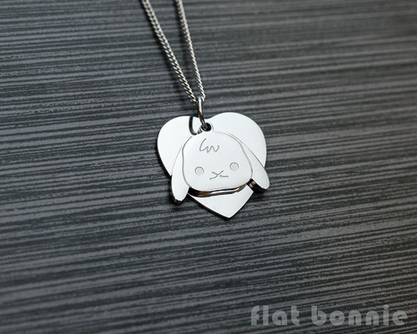Cute animal charm necklace with metal heart - Kawaii jewelry - Bunny, Dog, Cat, Guinea Pig - 5