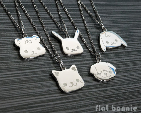 Cute animal charm necklace - Kawaii jewelry - Bunny, Dog, Cat, Guinea Pig - 1