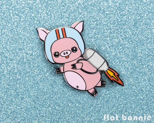 Flat Bonnie cute refrigerator - locker magnet - Flying Pig - JetPig - Flying Piggy with Jetpack