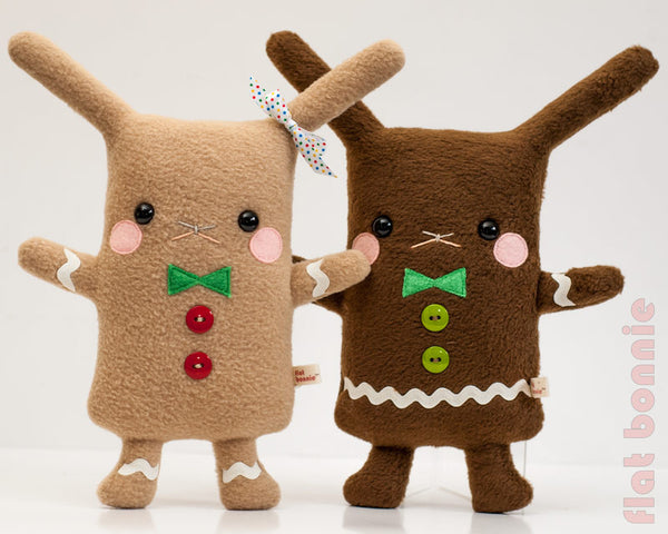 Mr. & Mrs. GingerBun - Gingerbread Bunny - Holiday edition - Plush Stuffed Animal - Flat Bonnie - 1