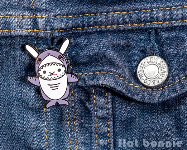 Kawaii Bunny x Shark enamel pin - Flat Bonnie in her Shark costume - Enamel Lapel Pin - Flat Bonnie - 3