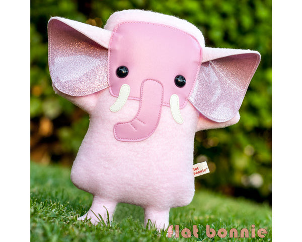 Pink Elephant stuffed animal - Handmade Elephant plush doll - Plush Stuffed Animal - Flat Bonnie - 1
